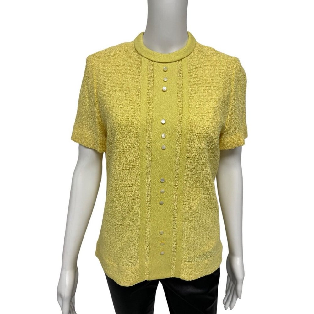 Vintage Susan Thomas Women's Short Sleeve Yellow Button Up Blouse Size 16